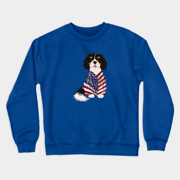 USA American Flag, Tri-Color Cavalier King Charles Spaniel Crewneck Sweatshirt by Cavalier Gifts